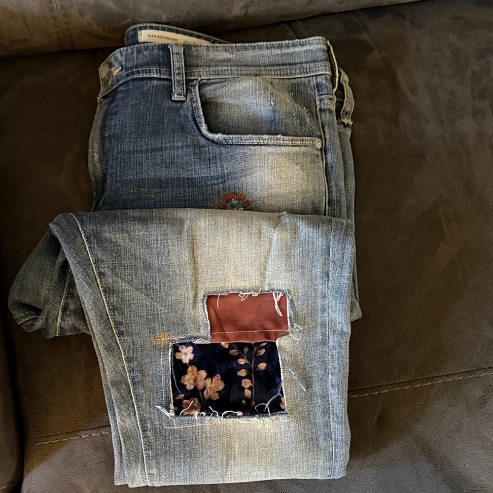 Pilcro Blue Jeans with Floral Patchwork